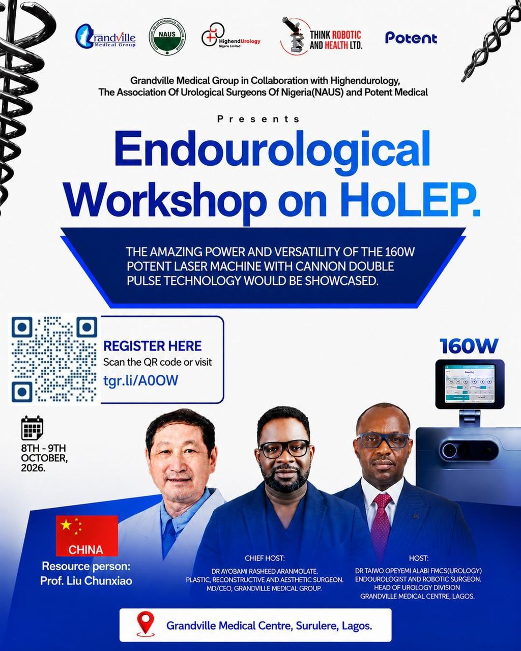 Register for the upcoming HoLEP workshop at Grandville Medical Centre Lagos 7th to 8th October, 2026.